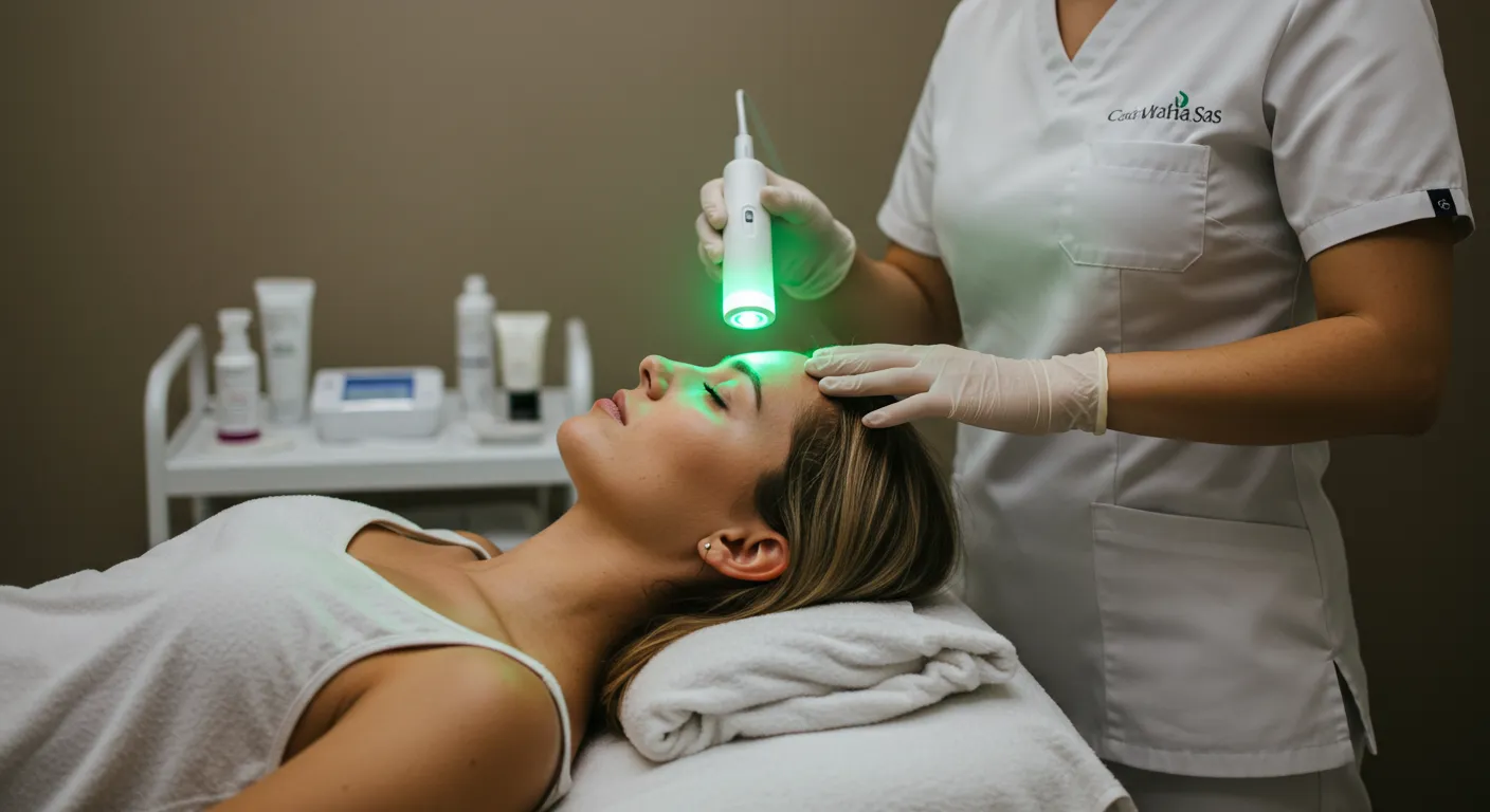 Aplicação de Cromopuntura em ponto de acupuntura com luz colorida